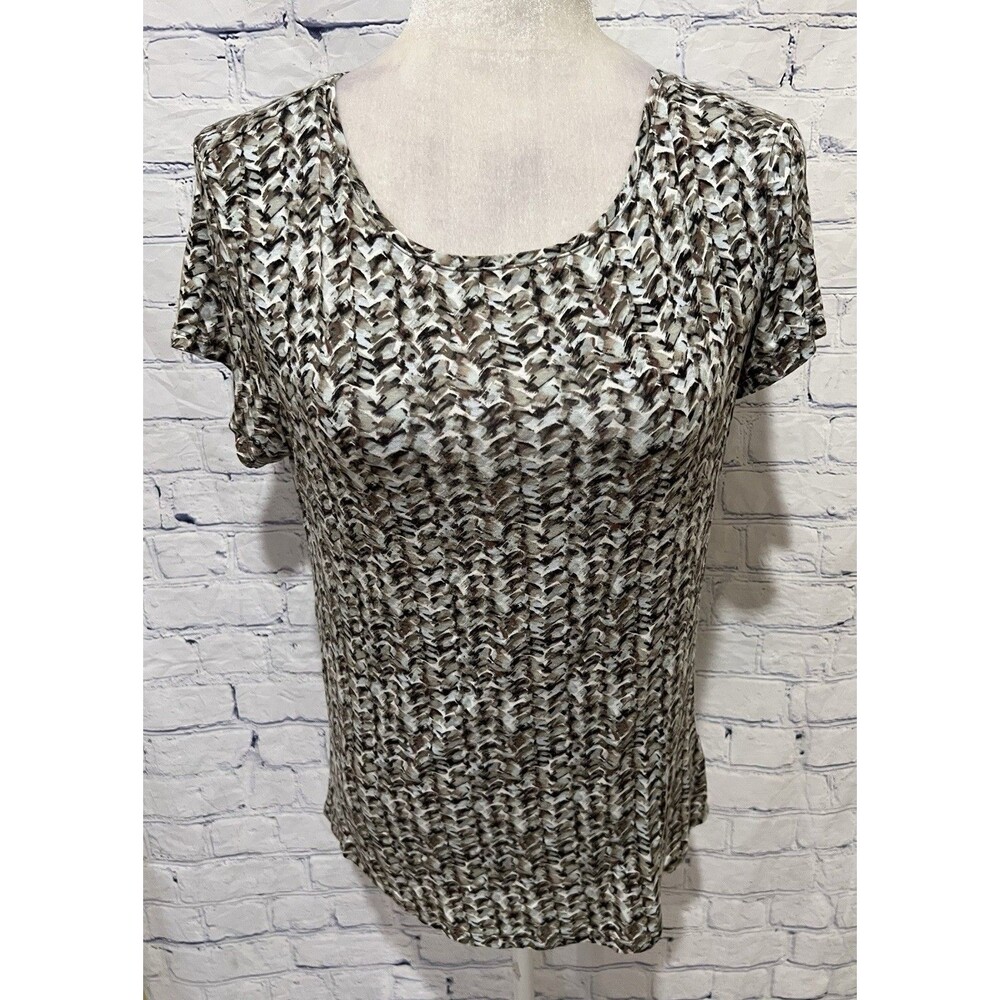 White House Black Market Top Black White Geometric Design Cap Sleeve Medium